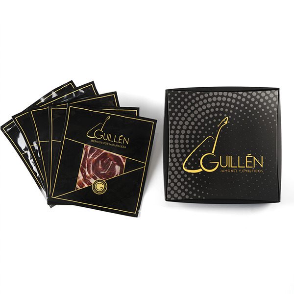 Caja Guillén: 5 Loncheados de Jamón de Cebo Ibérico 50% Raza Ibérica (a cuchillo)